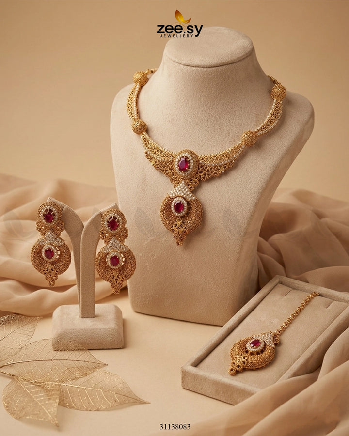 Shahi Gemstone Hasli Necklace Set Bridal Set - Zeesy Jewellery Pakistan | Premium Artificial & Imitation Jewellery