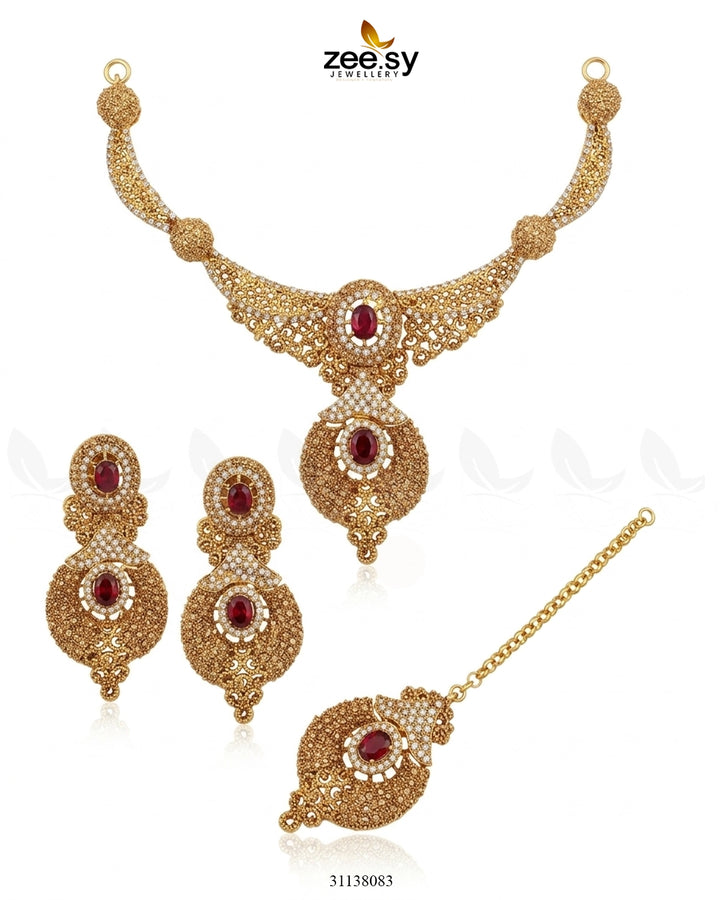 Shahi Gemstone Hasli Necklace Set Bridal Set - Zeesy Jewellery Pakistan | Premium Artificial & Imitation Jewellery