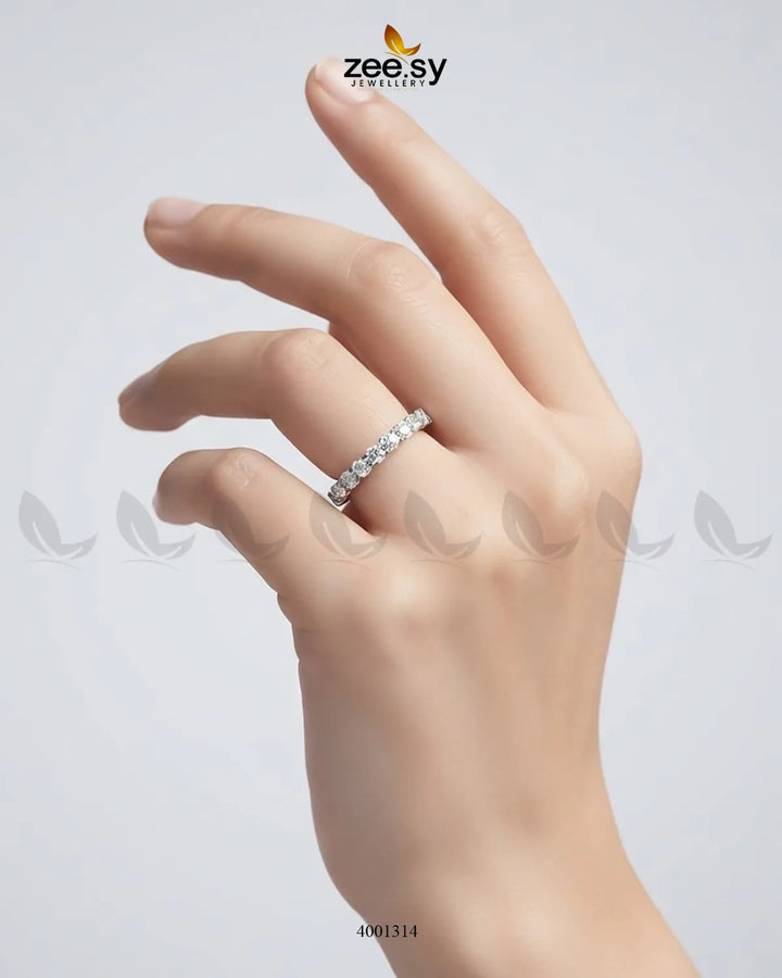 Shimmering crystal tennis ring by AJ03 featuring sparkling crystal accents and a sleek silver band for elegant style.