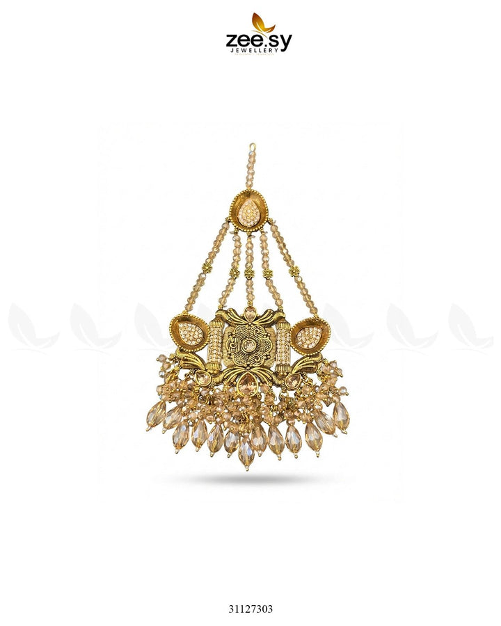 Shyama Beaded Pearl Jhumar Champagne jhumar - Zeesy Jewellery Pakistan | Premium Artificial & Imitation Jewellery