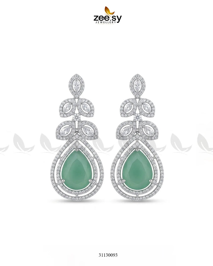 Silver Bella Drop Dangle Earrings Silver Mint Green Earrings - Zeesy Jewellery Pakistan | Premium Artificial & Imitation Jewellery