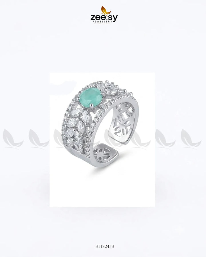 Silver Bloom Leaf Stone Ring Finger Ring - Zeesy Jewellery Pakistan | Premium Artificial & Imitation Jewellery