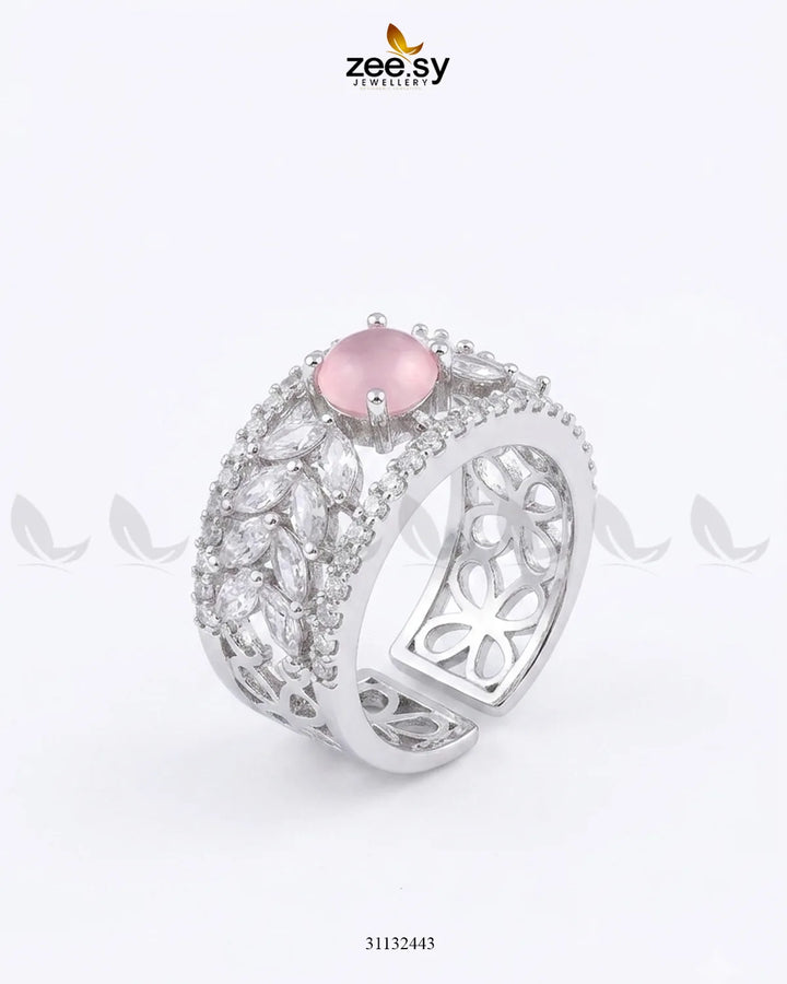 Silver Bloom Leaf Stone Ring Finger Ring - Zeesy Jewellery Pakistan | Premium Artificial & Imitation Jewellery