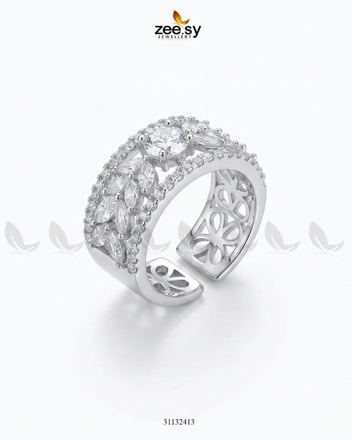 Silver Bloom Leaf Stone Ring Finger Ring - Zeesy Jewellery Pakistan | Premium Artificial & Imitation Jewellery