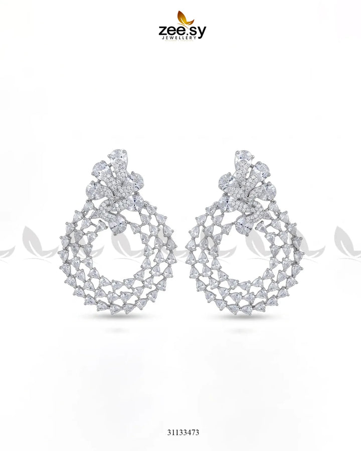 Silver Glimmering Crystal Danglers Earrings Earrings - Zeesy Jewellery Pakistan | Premium Artificial & Imitation Jewellery