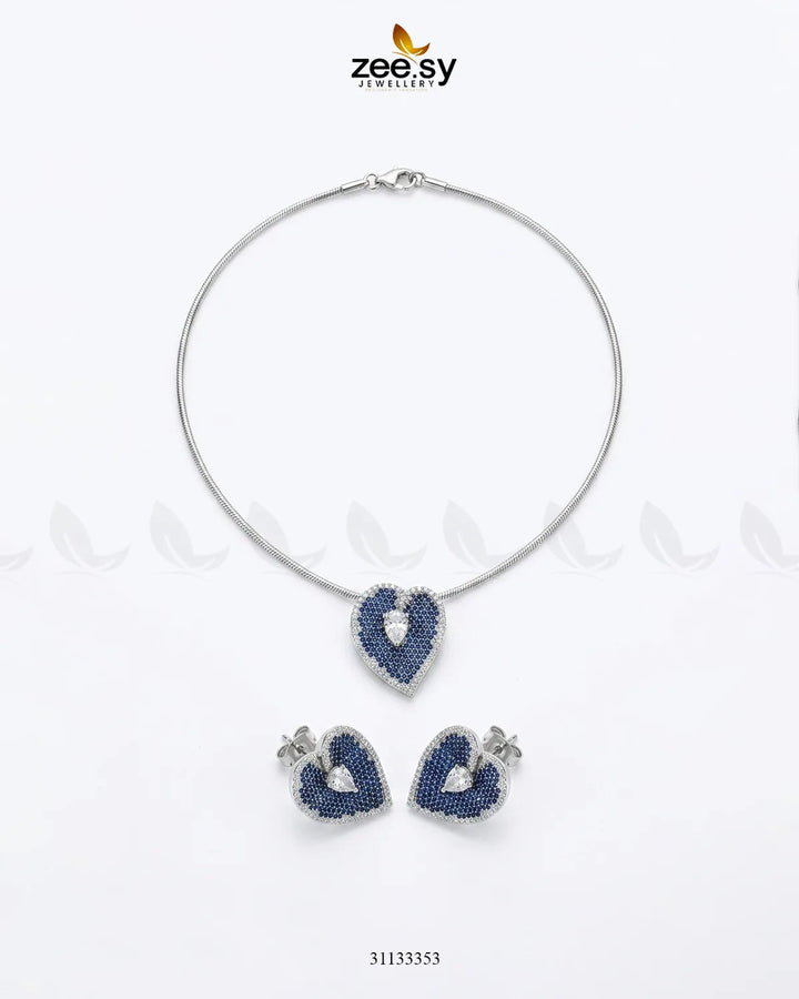Silver Heart Cluster Pendant Set Pendant - Zeesy Jewellery Pakistan | Premium Artificial & Imitation Jewellery