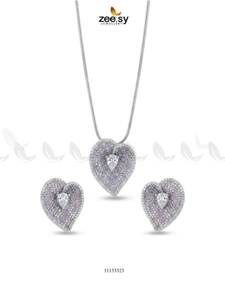 Silver Heart Cluster Pendant Set Pendant - Zeesy Jewellery Pakistan | Premium Artificial & Imitation Jewellery