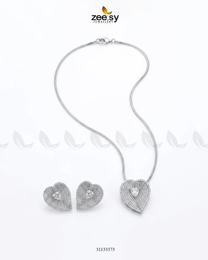 Silver Heart Cluster Pendant Set Pendant - Zeesy Jewellery Pakistan | Premium Artificial & Imitation Jewellery