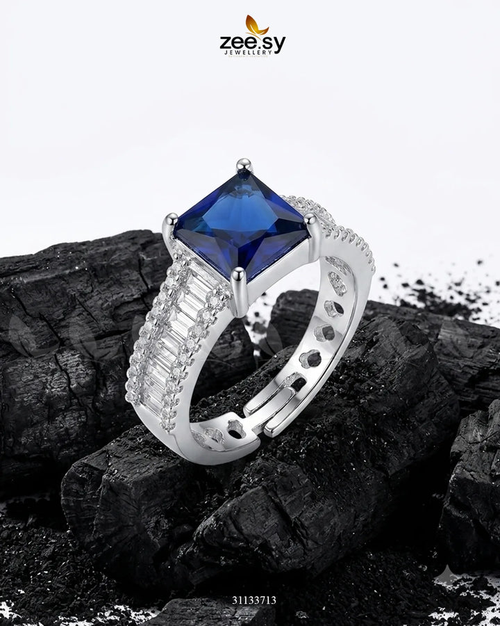 Silver Pretty Bold Stone Ring Silver Blue Finger Ring - Zeesy Jewellery Pakistan | Premium Artificial & Imitation Jewellery
