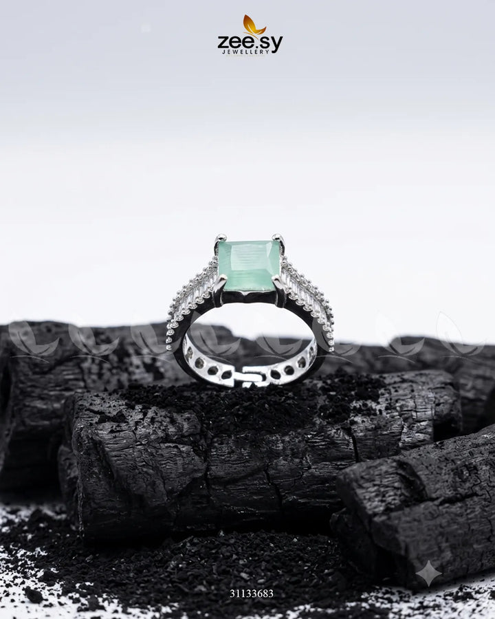 Silver Pretty Bold Stone Ring Silver Mint Green Finger Ring - Zeesy Jewellery Pakistan | Premium Artificial & Imitation Jewellery