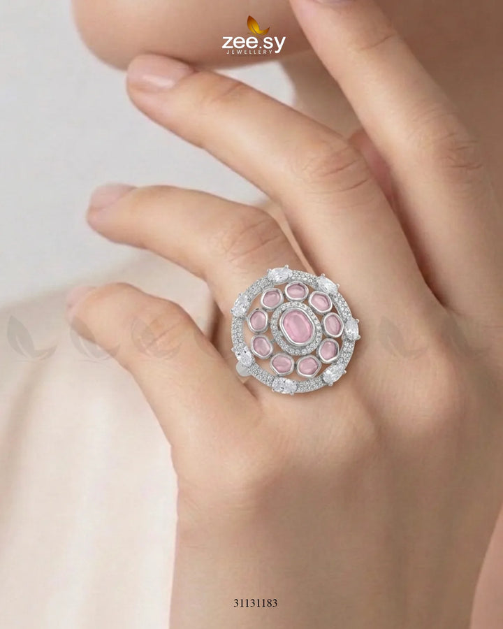 Silver Stunning Circle Crystal Ring Silver Mint Pink Finger Ring - Zeesy Jewellery Pakistan | Premium Artificial & Imitation Jewellery