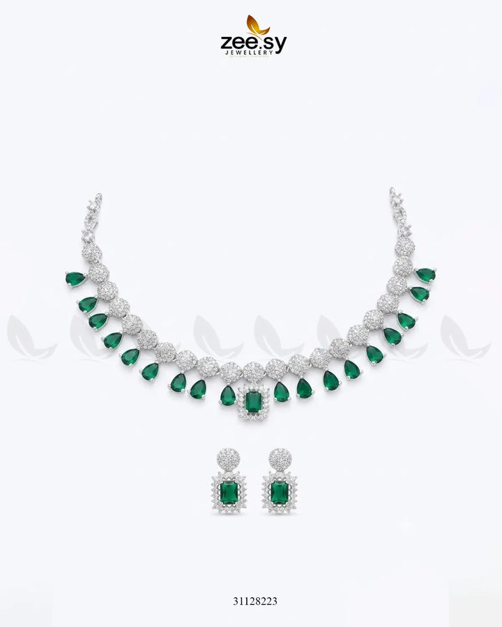 Silver Teardrop Zirconia Necklace Set Necklace Sets - Zeesy Jewellery Pakistan | Premium Artificial & Imitation Jewellery