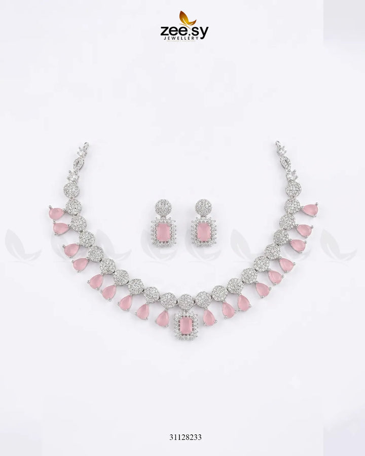 Silver Teardrop Zirconia Necklace Set Necklace Sets - Zeesy Jewellery Pakistan | Premium Artificial & Imitation Jewellery