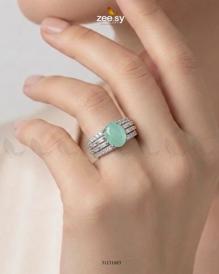 Silver Vintage Uncut Stone Ring Silver Mint Green Finger Ring - Zeesy Jewellery Pakistan | Premium Artificial & Imitation Jewellery