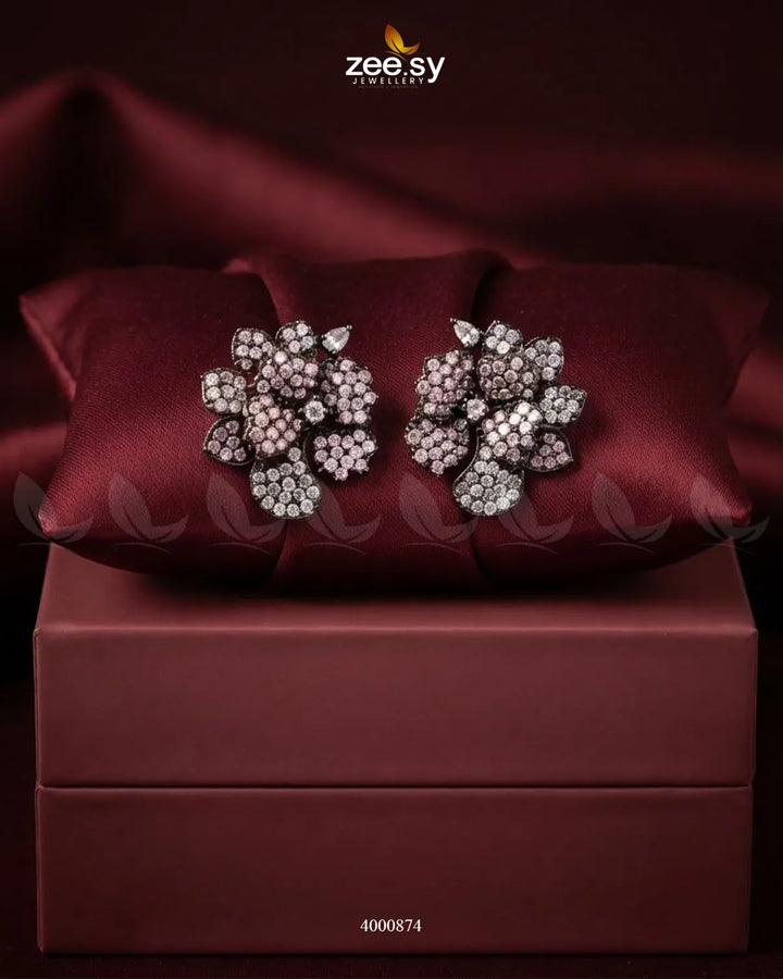 Sparkling AD Flower Earrings - Metallic Metallic Pink Earrings - Zeesy Jewellery Pakistan | Premium Artificial & Imitation Jewellery