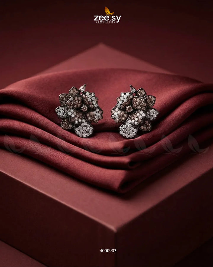 Sparkling AD Flower Earrings - Metallic Metallic Champagne Earrings - Zeesy Jewellery Pakistan | Premium Artificial & Imitation Jewellery