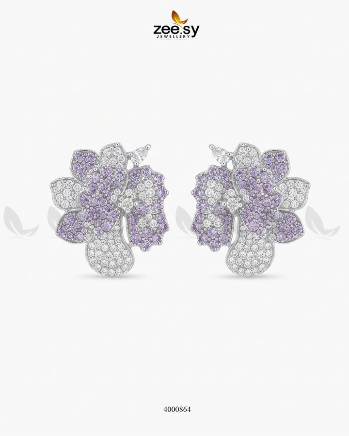 Sparkling AD Flower Earrings - Silver Earrings - Zeesy Jewellery Pakistan | Premium Artificial & Imitation Jewellery