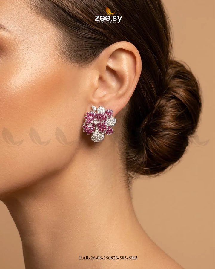 Sparkling AD Flower Earrings - Silver