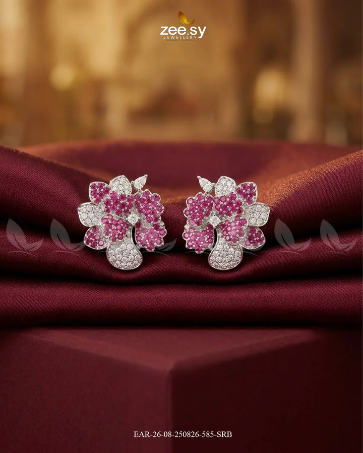 Sparkling AD Flower Earrings - Silver