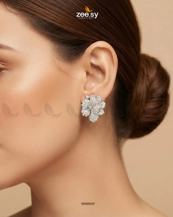 Sparkling AD Flower Earrings - Silver Earrings - Zeesy Jewellery Pakistan | Premium Artificial & Imitation Jewellery