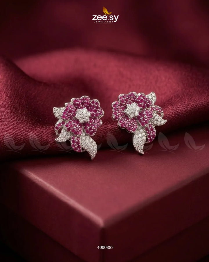 RHS09 sparkling American diamond earrings in silver tone, elegant visible design