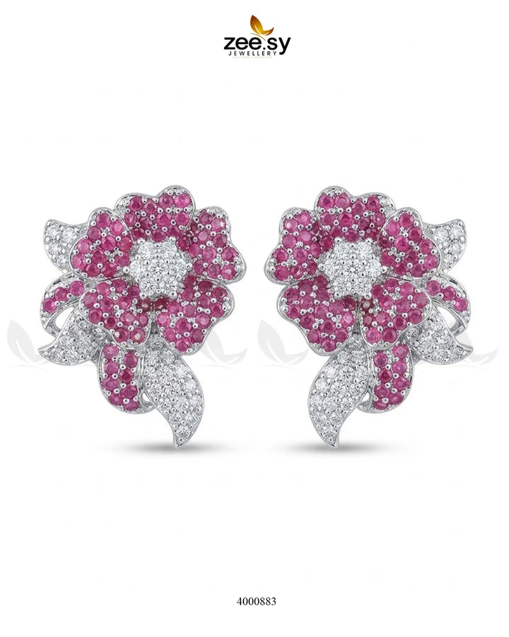 RHS09 sparkling American diamond silver earrings with a classic drop design