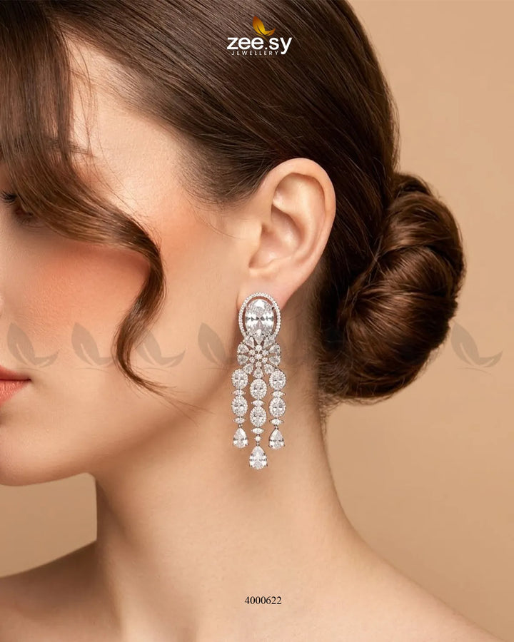 RHS09 sparkling American diamond necklace set in white, featuring a delicate necklace and matching earrings