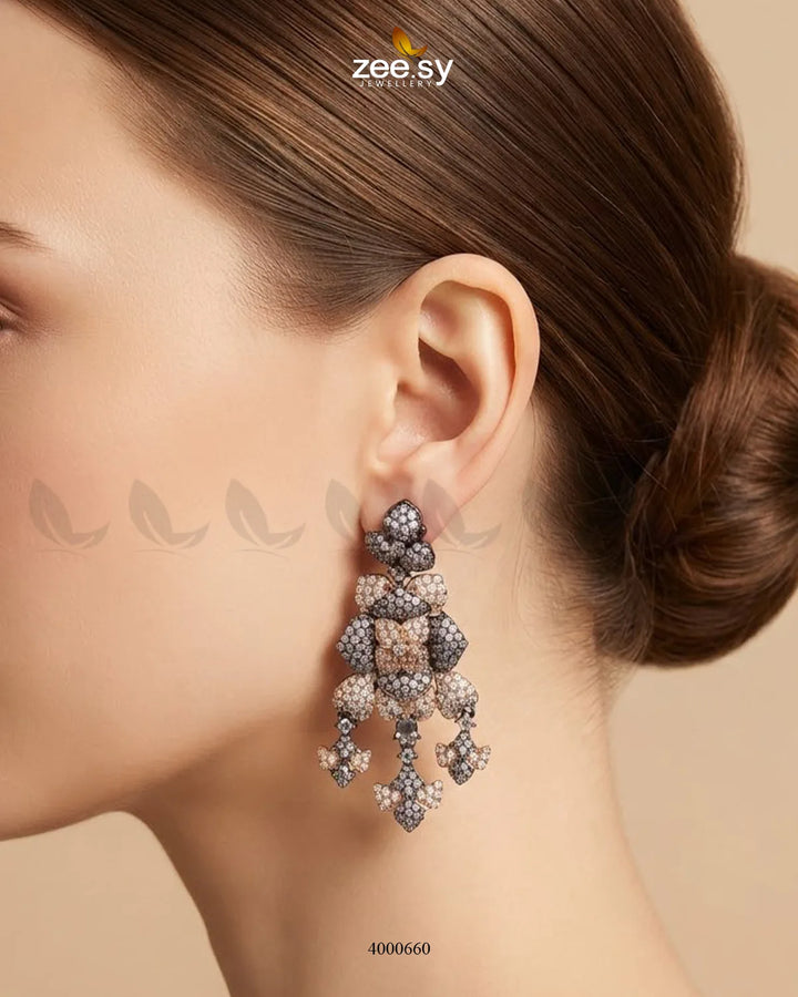 Black sparkling zirconia necklace set with rose and white accents, elegant jewelry by RHS09 featuring intricate design details.