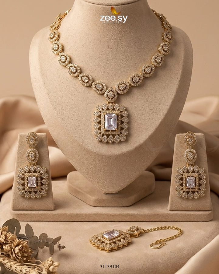Square Bold Stone Necklace Set Necklace Sets - Zeesy Jewellery Pakistan | Premium Artificial & Imitation Jewellery