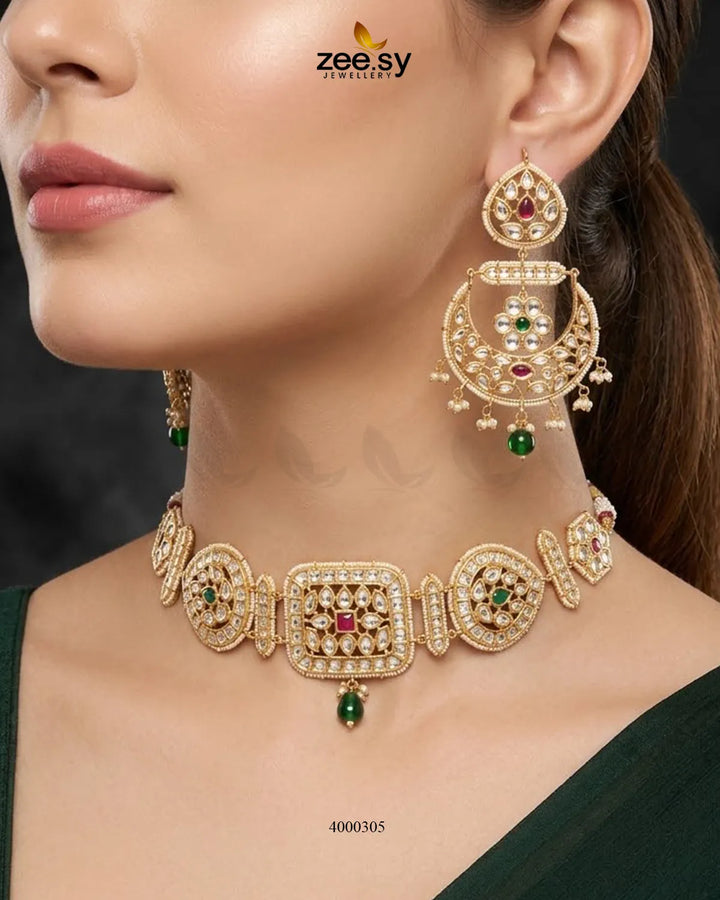 Square Medallion Kundan Choker Set