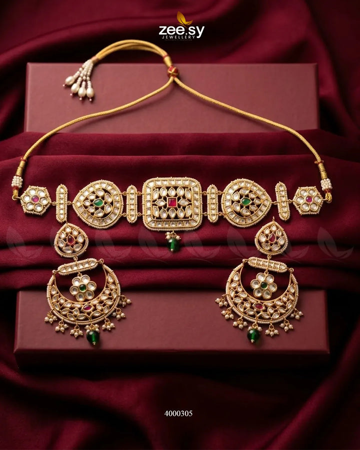 Square Medallion Kundan Choker Set
