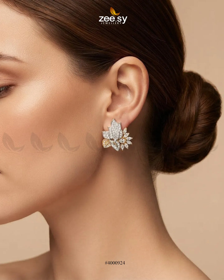 Starlight Floral Zircon Earrings - Golden