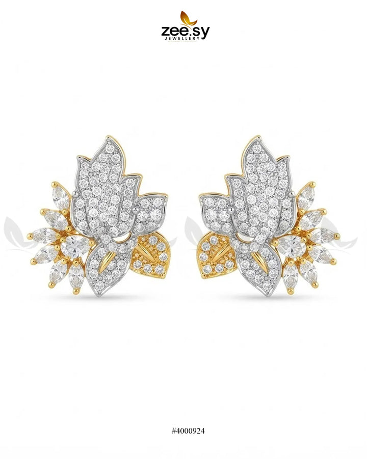 Starlight Floral Zircon Earrings - Golden