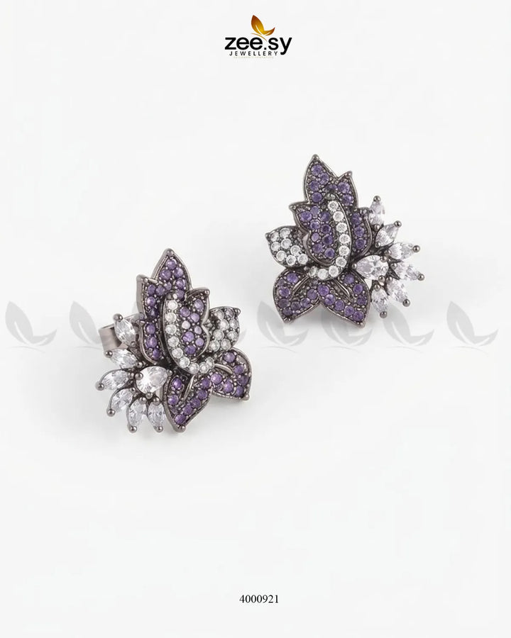 Starlight Floral Zircon Earrings - Metallic