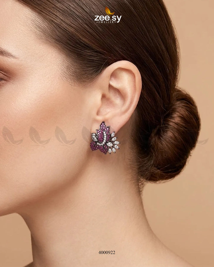 Starlight Floral Zircon Earrings - Metallic