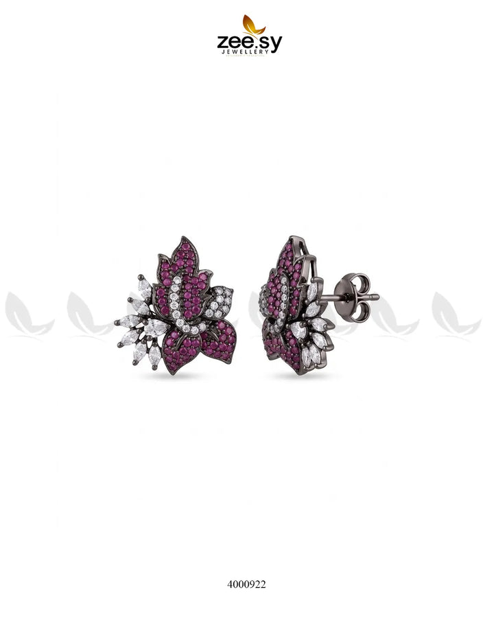 Starlight Floral Zircon Earrings - Metallic