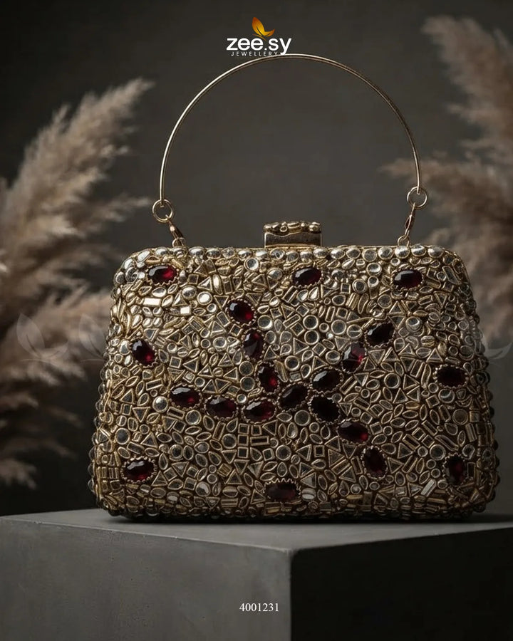 Statement Kundan Square Clutch Bag ACCESSORIES - Zeesy Jewellery Pakistan | Premium Artificial & Imitation Jewellery