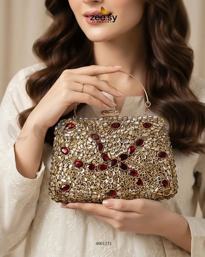 Statement Kundan Square Clutch Bag ACCESSORIES - Zeesy Jewellery Pakistan | Premium Artificial & Imitation Jewellery