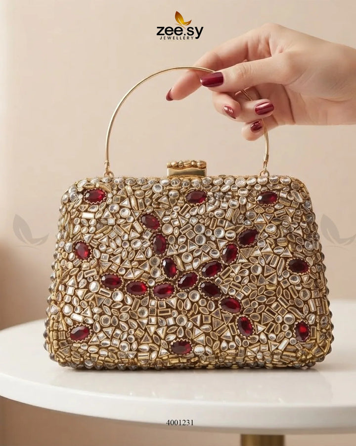 Statement Kundan Square Clutch Bag ACCESSORIES - Zeesy Jewellery Pakistan | Premium Artificial & Imitation Jewellery