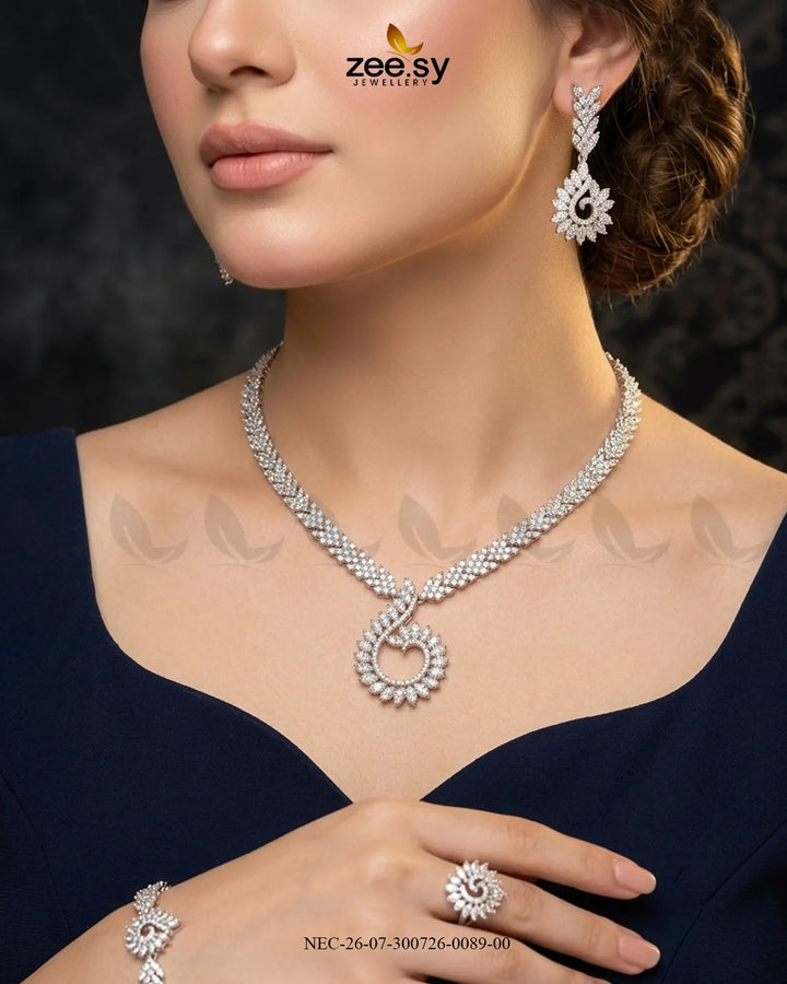Swirling Leaf AD Necklace Set Necklace Sets - Zeesy Jewellery Pakistan | Premium Artificial & Imitation Jewellery