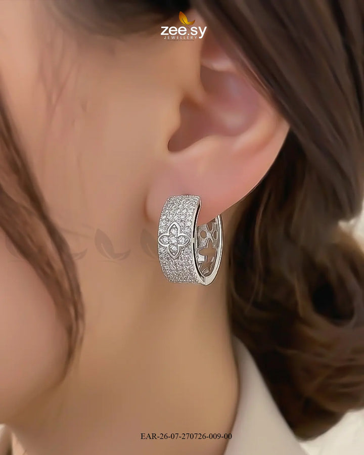 Textured Rhinestone Floral Hoop Earrings Earrings - Zeesy Jewellery Pakistan | Premium Artificial & Imitation Jewellery