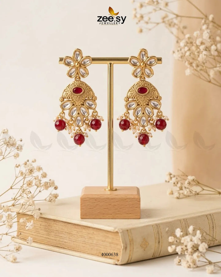 Traditional Crimson Beads Drop Earrings