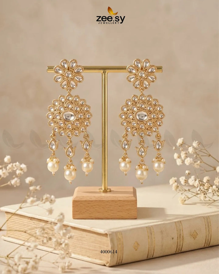 Traditional Flower Pearl Drops Earrings
