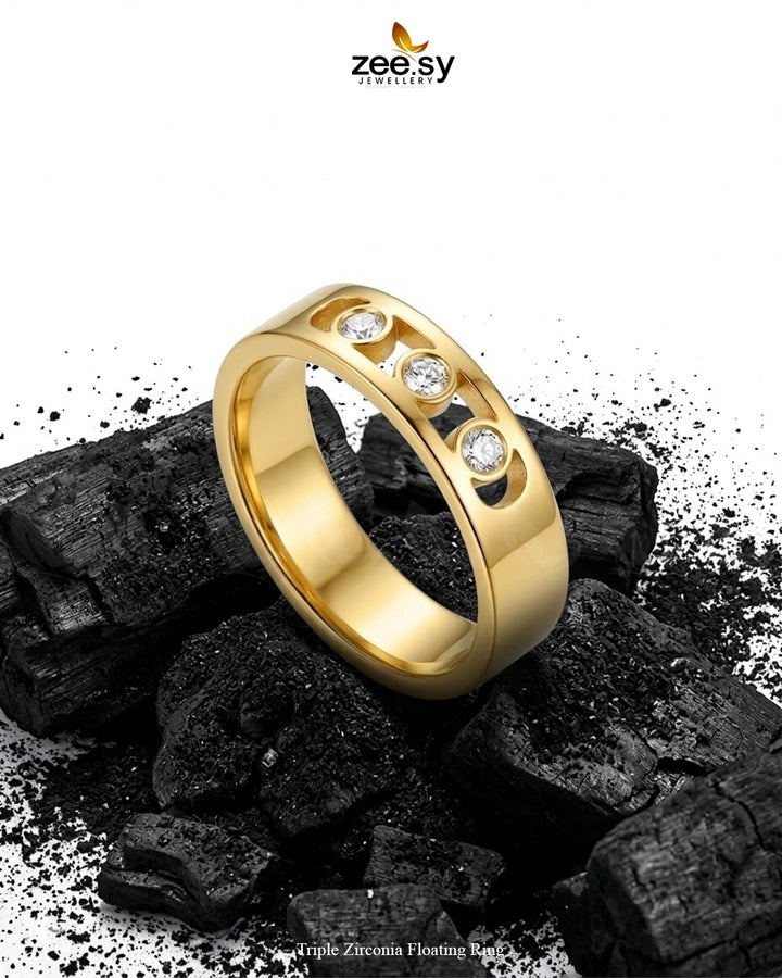 Triple Zirconia Floating Ring Finger Ring - Zeesy Jewellery Pakistan | Premium Artificial & Imitation Jewellery