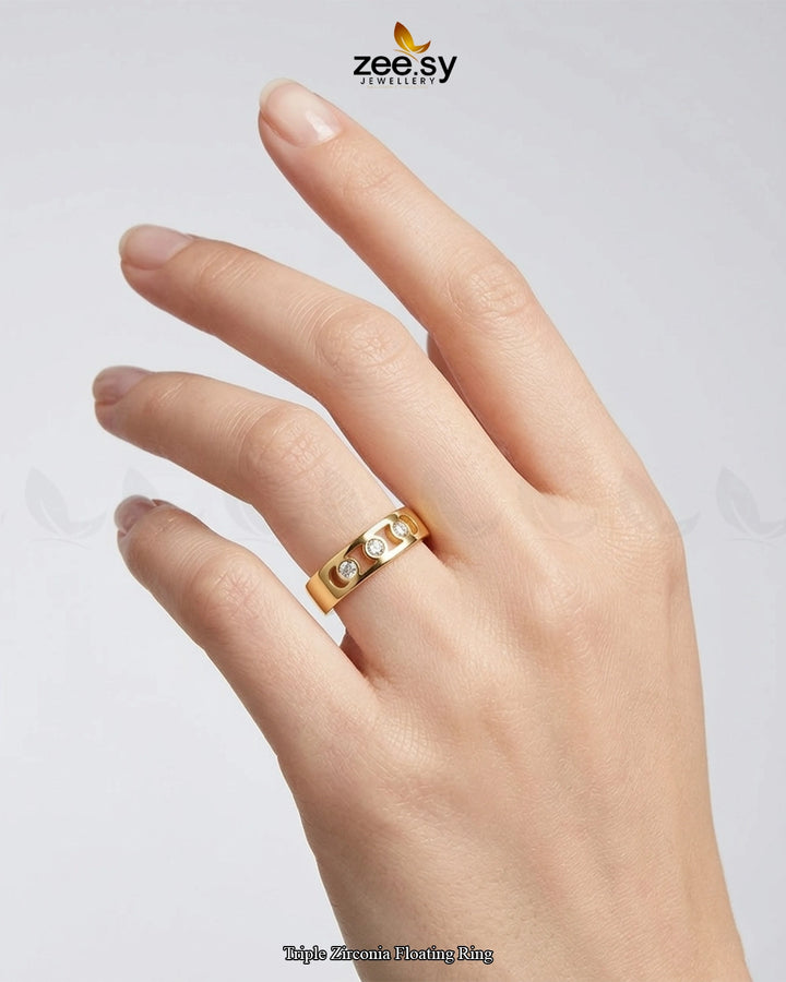 Triple Zirconia Floating Ring Finger Ring - Zeesy Jewellery Pakistan | Premium Artificial & Imitation Jewellery