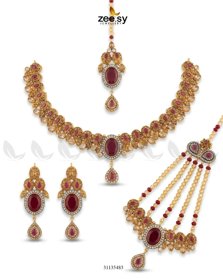 Victoria Teardrop Gems Bridal Set Bridal Set - Zeesy Jewellery Pakistan | Premium Artificial & Imitation Jewellery