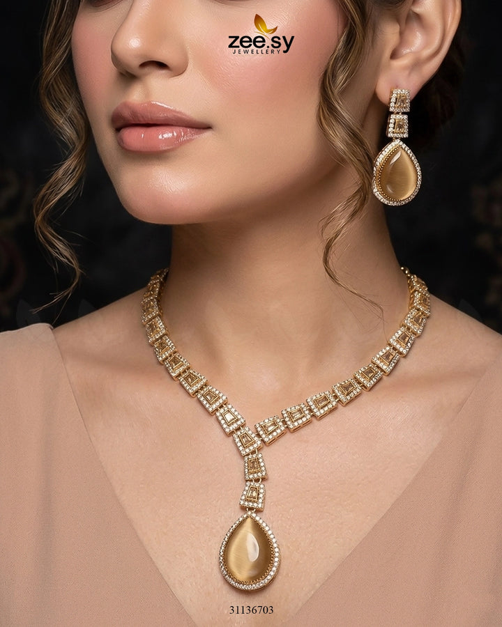 Victorian Bold Gemstone Necklace Set Necklace Sets - Zeesy Jewellery Pakistan | Premium Artificial & Imitation Jewellery