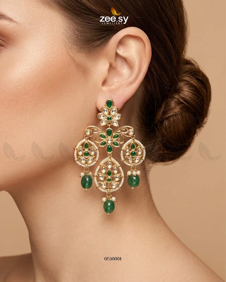 Vintage beaded Kundan earrings from RHS09 featuring intricate craftsmanship and traditional design with sparkling beads and detailed patterns.