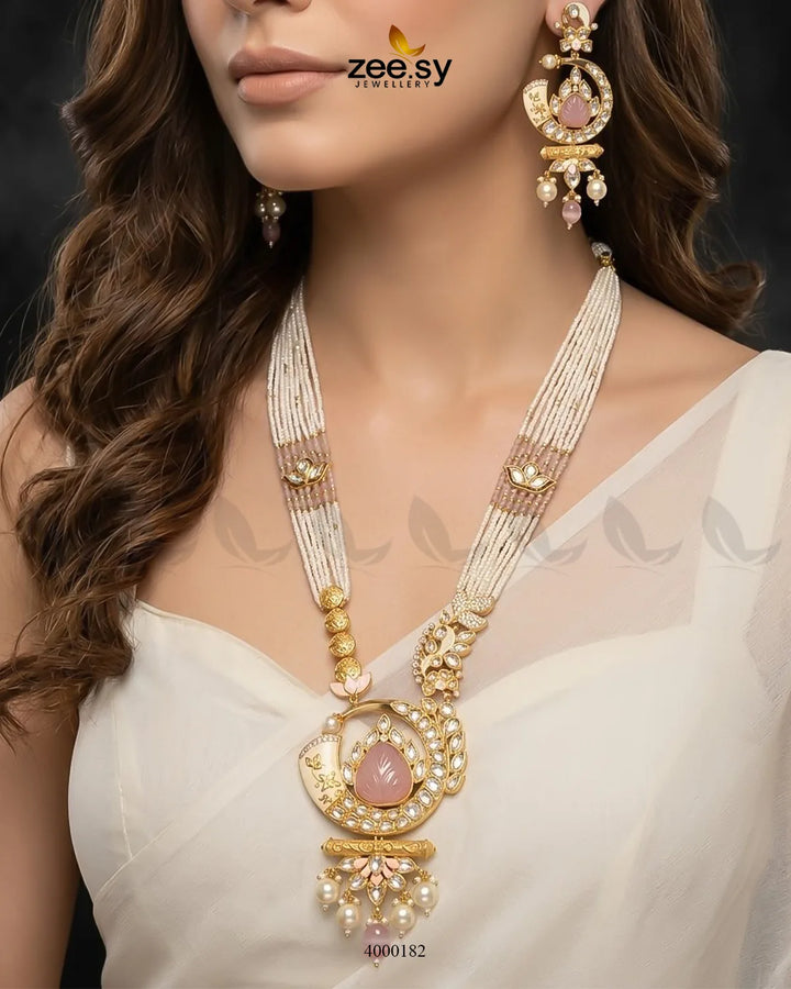 Wisteria Enamel Pearl Mall Set Malla Necklace - Zeesy Jewellery Pakistan | Premium Artificial & Imitation Jewellery