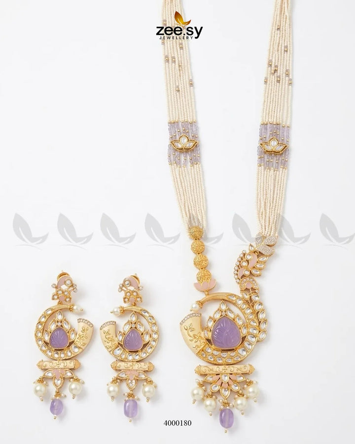 Wisteria Enamel Pearl Mall Set Malla Necklace - Zeesy Jewellery Pakistan | Premium Artificial & Imitation Jewellery